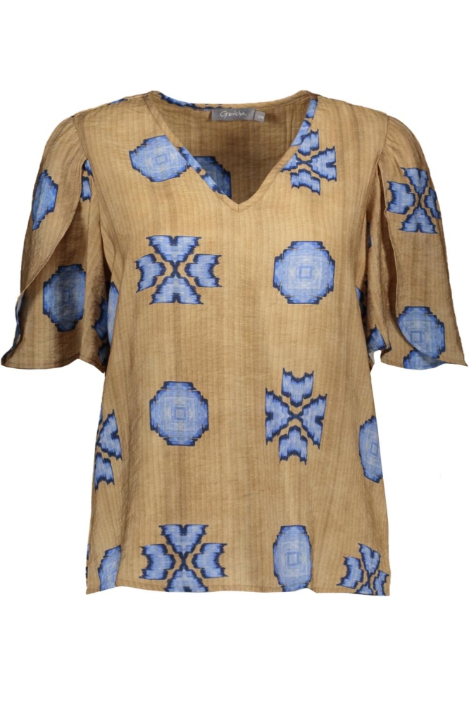 TOP MET WIJDE GEPLOOIDE MOUWEN 53482 20 000735 CAMEL/BLUE